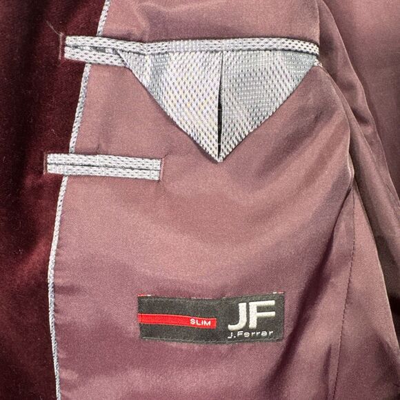 J. Ferrar Evening Ed. Merlot Velvet Men's Blazer Jacket Slim Fit 42R Burgundy - Picture 10 of 16